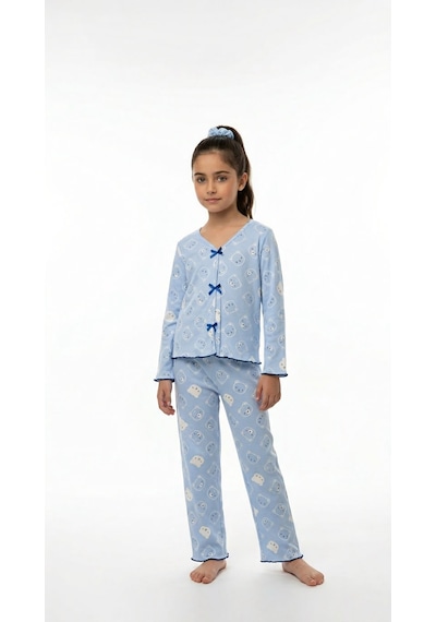 Divinus Panda Desenli Kız Çocuk Pijama Takımı Mavi