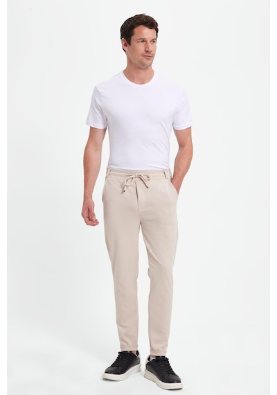 Tudors Erkek Slim Fit Pamuklu Beli Bağlamalı Yan Cepli Katlamalı Paça Jogger Bej Pantolon-42320 Bej