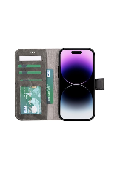 Plm Apple İphone 15 Plus Uyumlu Deri Cüzdanlı Kılıf Mwwn Vs4ef Gri Acı Kahverengi