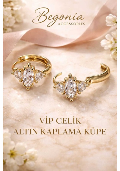 Vip Çelik Altın Kaplama Zirkon Taşlı Kadın Küpe Minimal Figürlü Çivi Halka Küpe Paslanmaz Kararmaz Alerji Yapmaz Şık Zarif Günlük Ve Özel Gün Küpe A20 Altın
