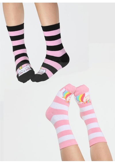 Casabony Cat&unicorn 2'li Paket Kız Çocuk Çorap-desenli
