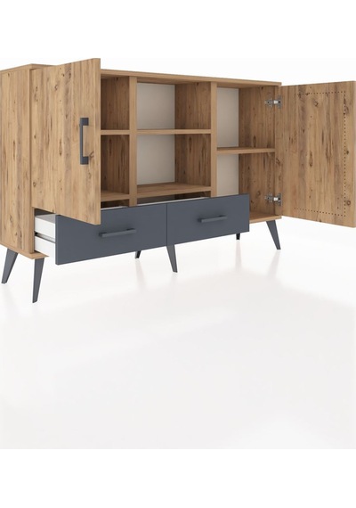 Arges Konsol 5 Raflı 2 Çekmeceli 3 Kapaklı 132x30x83 Çam-çam/antrasit Çam/antrasit Arges Konsol 5 Raflı 2 Çekmeceli 3 Kapaklı 132x30x83 Çam-çam/antrasit Çam/antrasit