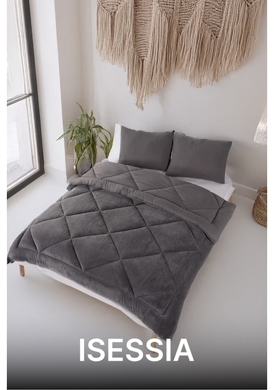 Lüks Wellsoft Çift Taraflı Yumuşak 4 Mevsim Yorgan Seti Yorgan Uyku Seti Çeyiz 195 X 215cm Antrasit