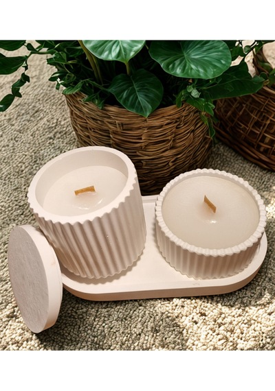 Bernami Vazo Pinterest Dekoratif Tabakta 2'li Set, Kokulu Ahşap Fitilli Kapaklı Ve Kapaksız Mum Diğer