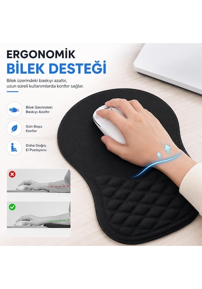 Ergonomik Premium Bilek Destekli Mouse Pad Kaymaz Tabanlı Mouse Altlığı, Ofis Ve Ev Kullanımı İçin Konforlu