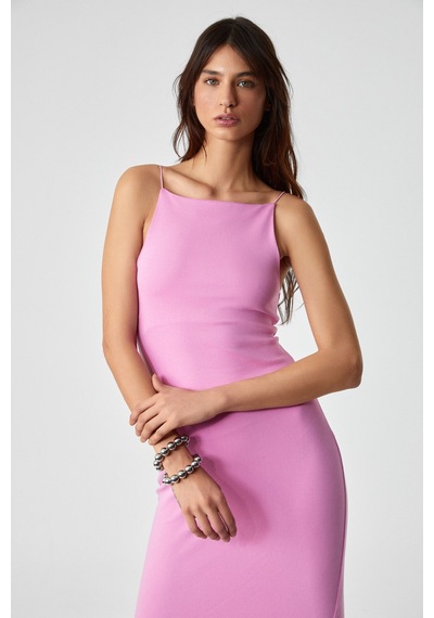 ETHIQUET HAVVO INE Kadın Bisiklet Yaka Slim Kolsuz Normal Paça Pembe Elbise