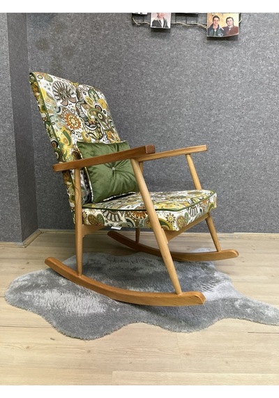 Asedia Trend Naturel Yeşil Retro Sallanan Sandalye Dinlenme Koltuğu