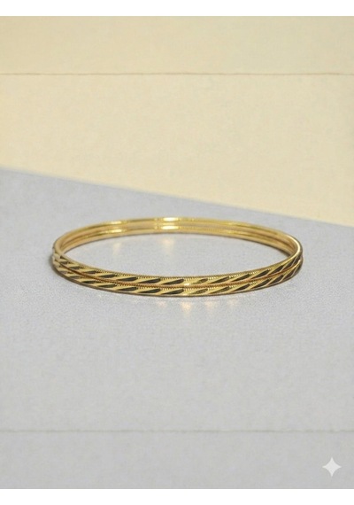 22 Ayar Altın Kaplama Kalemli 2'li Ajda Bilezik Seti 2 Mm Gold