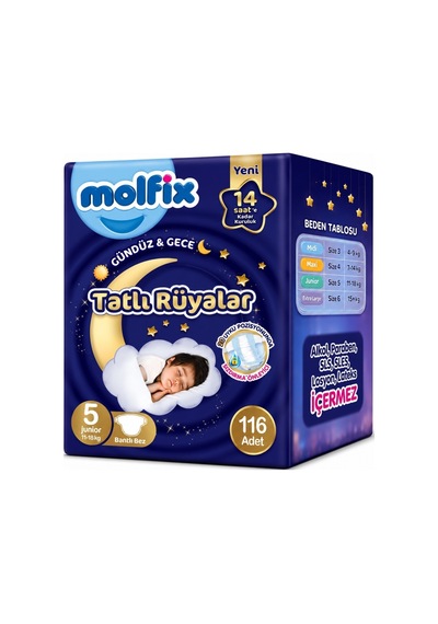 Molfix Tatlı Rüyalar Bebek Bezi 5 Beden 11-18 Kg Junior 116 Adet 5 Numara