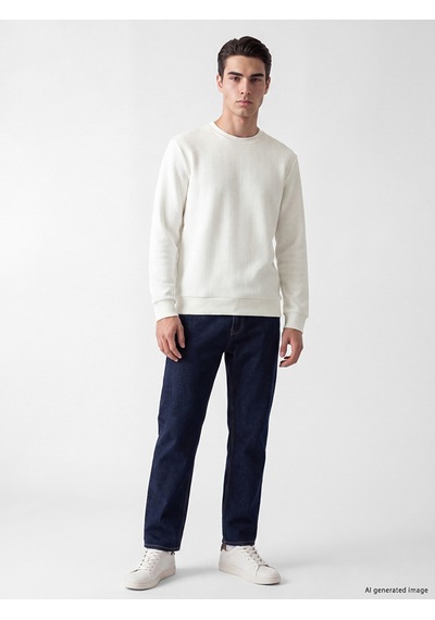 Lcwaıkıkı Classic Beyaz Bisiklet Yaka Desenli Erkek Sweatshirt