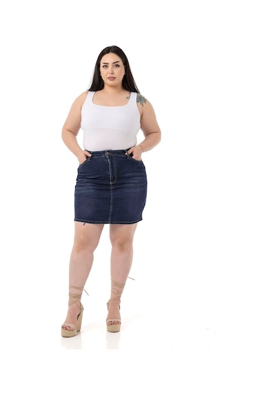 Disentis Büyük Beden Taşlama Detaylı Beş Cepli Lacivert Mini Denim Etek-lacivert Lacivert
