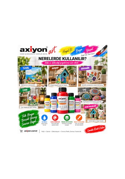 Axiyon Art Akrilik Boya 75 Ml Siyah 2'li Paket Su Bazlı Hobi Ve Dekoratif Boya