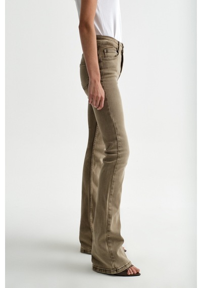 Açelyaokcu High Waist Flare Leg Full Length Stretch Jean Bej