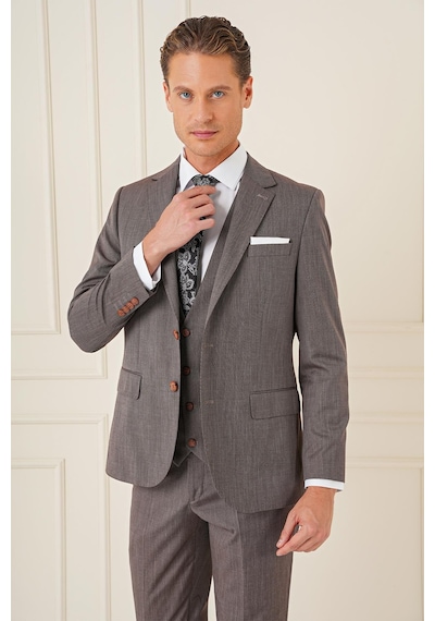 Efor Slim Fit Esnek Yelekli Klasik Vizon Takım Elbise Tk 897 Vizon