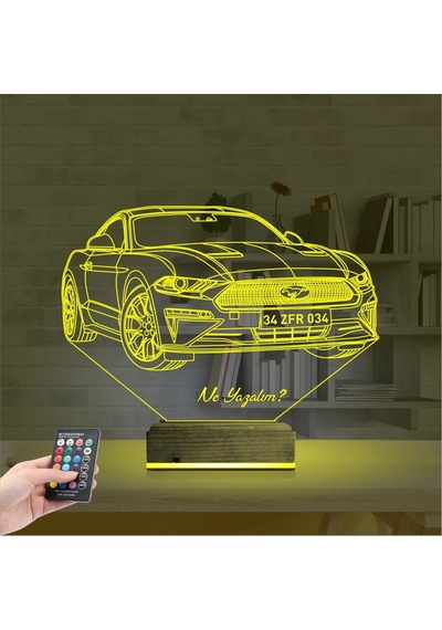 Luvivia Spor Araba Mustang Kişiye Özel 3d Lamba - Masa Gece Lambası Şeffaf