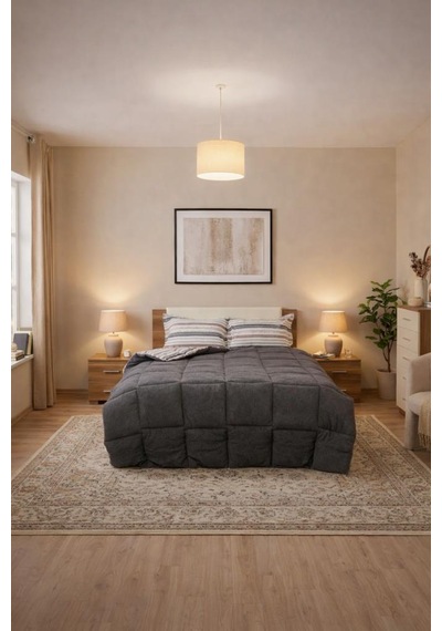 Sherpa Peluş Çift Kişilik Lastikli Çarşaflı Comforter Set Antrasit