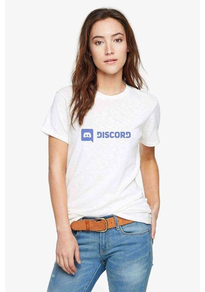 Discord Yazı Baskılı Beyaz Kadın Tshirt