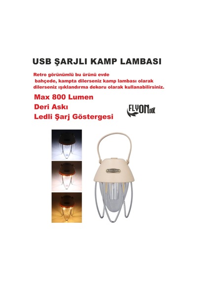 Usb Şarjlı Kamp Lambası Şarj Göstergeli Evinizde Bahçenizde Dekor Ve Aydınlatma Fener Su Geçirmez Krem