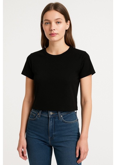 Kadın 4'lü Paket Oversize Crop Tişört %100 Pamuk Bisiklet Yaka T-shirt Turuncu