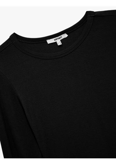 Koton Viskon Slim Fit Uzun Kollu Bisiklet Yaka Tişört Siyah 7wak50005ek