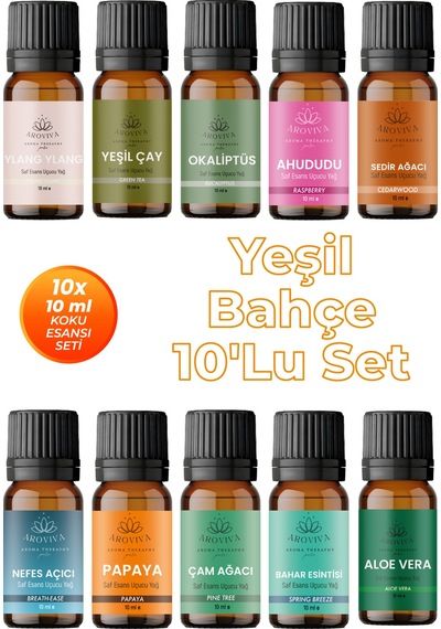 Yeşil Bahçe Esansiyel Uçucu Koku Yağı Buhurdanlık Yağı Difüzör Esansı 10'lu Set 10x10ml Karışık