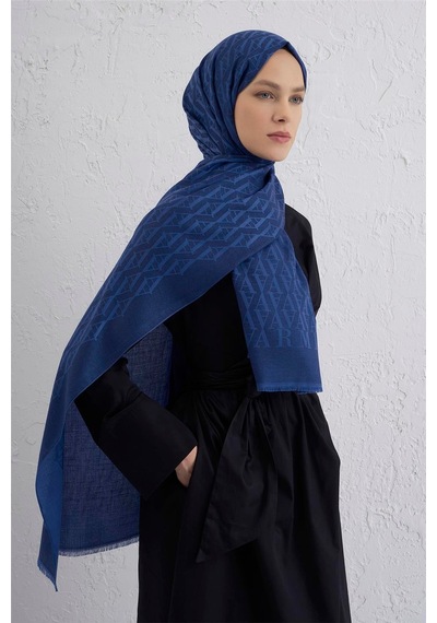 Armine Monogram Desen Edition Şal Saks Mavi