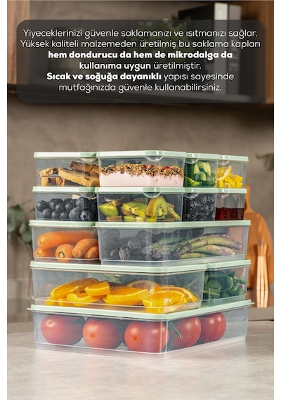 Vienev 17li Buzdolabı Dondurucu Organizer Ve Saklama Kabı Mint 12x 350ml 2x 1,65lt 2x 1,75lt 1x 3,5lt Mint