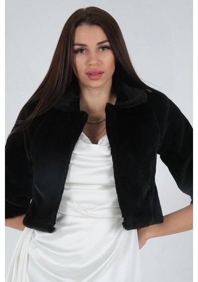 Feminist Siyah Bebe Yaka Peluş Bolero 0105134.01 Siyah
