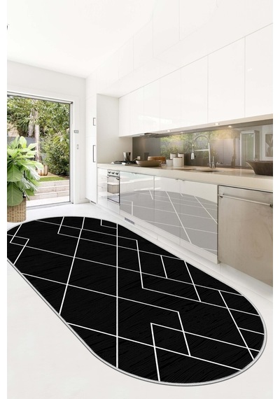 West Home Dijital Baskı Yıkanabilir Kaymaz Taban Leke Tutmaz Oval Mutfak Halısı Salon Halısı Ve Yolluk Wh 533 Black Oval