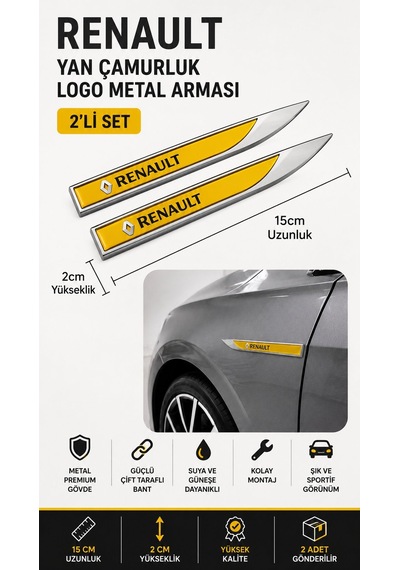 Renault Metal Damla Desen Çamurluk Yan Çıtası Logo Amblem 2 Li Se