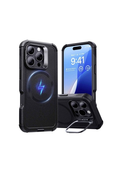 Esr Apple Uyumlu iPhone 16 Pro Cyber Tough Halolock Magsafe Standlı Silikon Kılıf Siyah