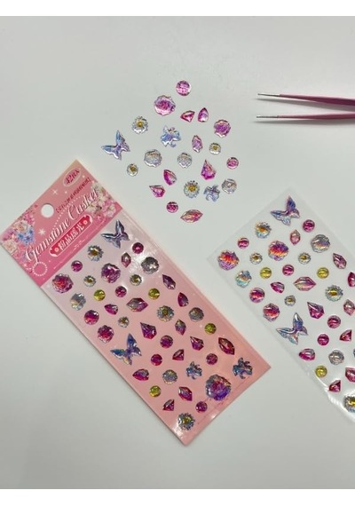 Holografik Çiçek Ve Kelebek Pembe Paket Tek Yaprak 42 Adet Taş Sticker Seti/etiket/çıkartma 1