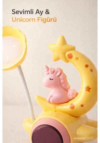 Dekoratif Ay Unicorn Gece Lambası Çocuk Ve Bebek Odası Işıklı Biblo Uyku Arkadaşı