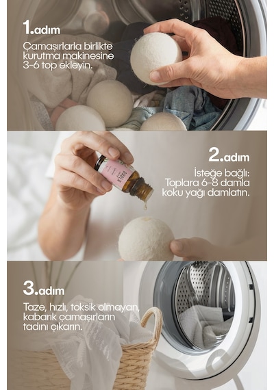 Çamaşır Yün Kurutma Topu - Doğal Yumuşatıcı - Kurutma Makinesi Için - 3 Adet - Xl Tr Diğer