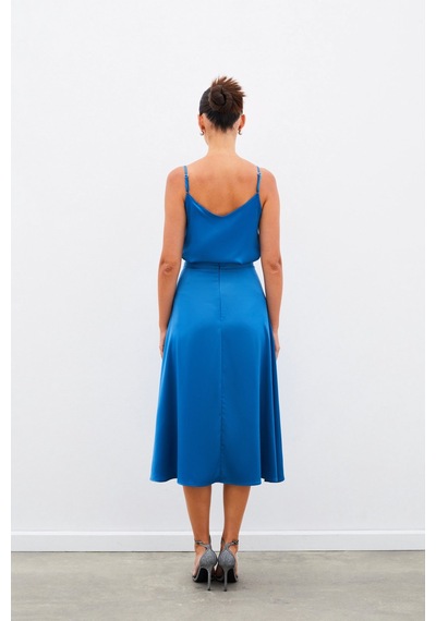 Sateen Midi Boy Saten Etek - İndigo-134963 İndigo