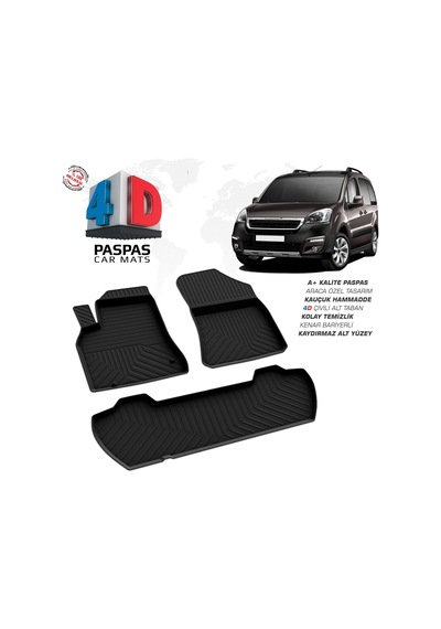 Peugeot Partner Tepee 4d Araca Özel Havuzlu Kauçuk Paspas 2008-2018 110 Hp