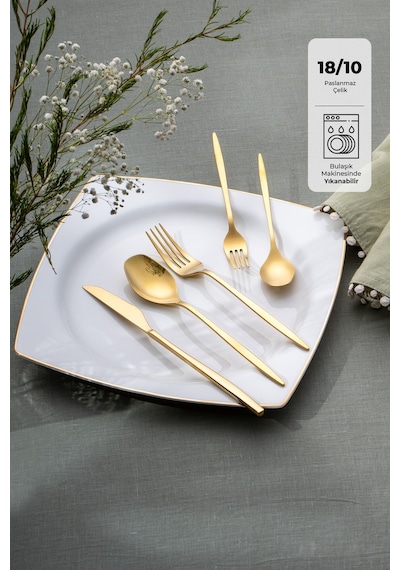Emsan Alisa 30 Parça 6 Kişilik Parlak Gold Kutulu Çatal Kaşık Bıçak Takımı Gold