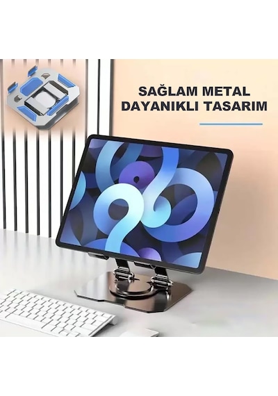 Tablet Standı 360 Derece Dönebilen Tablet Stand Katlanabilir Metal Tablet Tutucu Standı Tablet