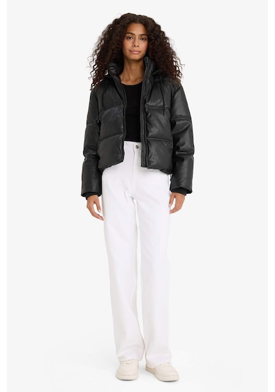 Defacto Regular Fit Kapüşonlu Polar Astarlı Suni Deri Mont F2142ax25wnbk27 Siyah-bk27