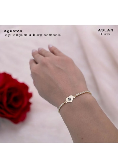 Archin Aslan Burçlarına Kalp Motifli Beyaz Taş Desenli 14 Ayar Altın Plakalı Hediye Bileklik-350burç Aslan Archin Aslan Burçlarına Kalp Motifli Beyaz Taş Desenli 14 Ayar Altın Plakalı Hediye Bileklik-350burç Aslan