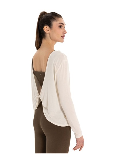 Inguz Sırt Detay Uzun Kollu Modal Yoga T-shirt Ekru