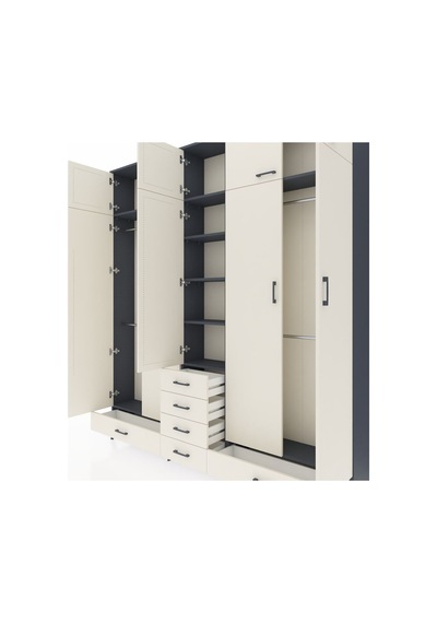 Arges Dolap 6 Raflı 6 Çekmeceli 4 Askılı 220x30x243 Antrasit-aytaşı/aytaşı Aytası/aytası