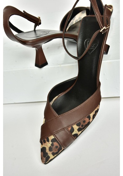 Fox Shoes U654074209 Kahverengi/leopar İnce Topuklu Kadın Ayakkabı Kahverengi