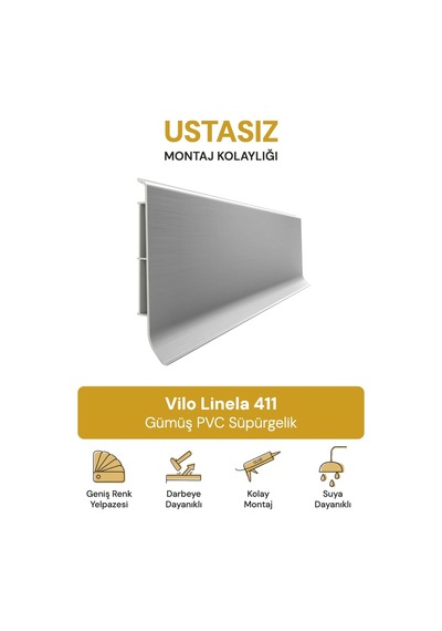 Vilo Linela 411 Gümüş Pvc Süpürgelik 2m Usta Gerektirmeyen Montaj - Suya Ve Neme Dayanıklı