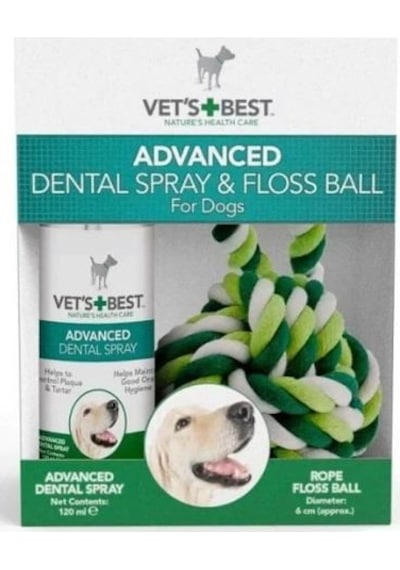Vet's Best Köpek Ağız Ve Diş Bakım Spreyi 120ml Ve Diş Temizleyici Halat Top 16cm 2'li Set