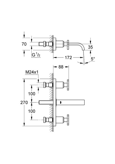 Grohe Allure 3 Delikli Duvardan Lavabo Bataryası S-Boyut 201900
