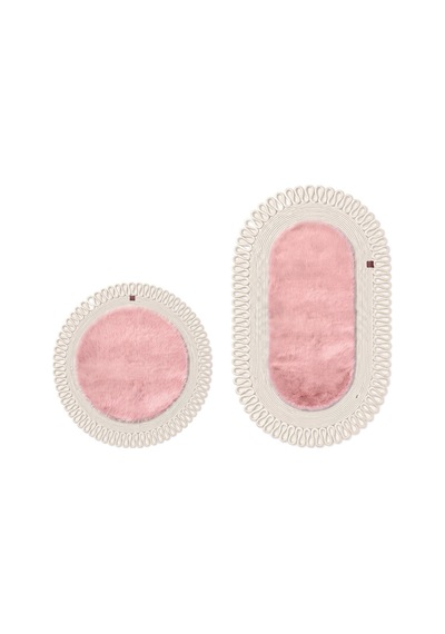 Banyo Paspası Takımı 60x100+60x60 Cm Dış Trikot Pembe & Krem