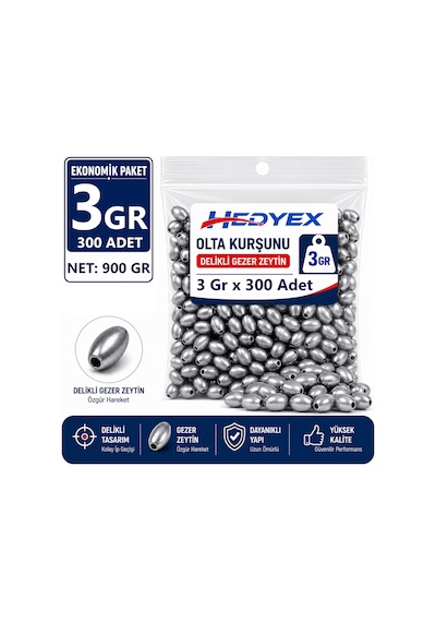 Hedyex 3 Gr 300 Adet 900 Gr Olta Kurşunu Delikli Gezer Zeytin