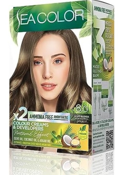Amonyaksız, Vegan, Doğal, Besleyici Kalıcı Saç Boyası%100 Beyaz Kapama 1 Paket 2 X 50 Ml Boya & Oksidan Açık Kumral 8.0