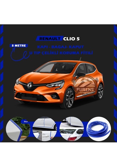 Renault Clio 5 Oto Araç Kapı Koruma Fitili 5metre Parlak Mavi Renk